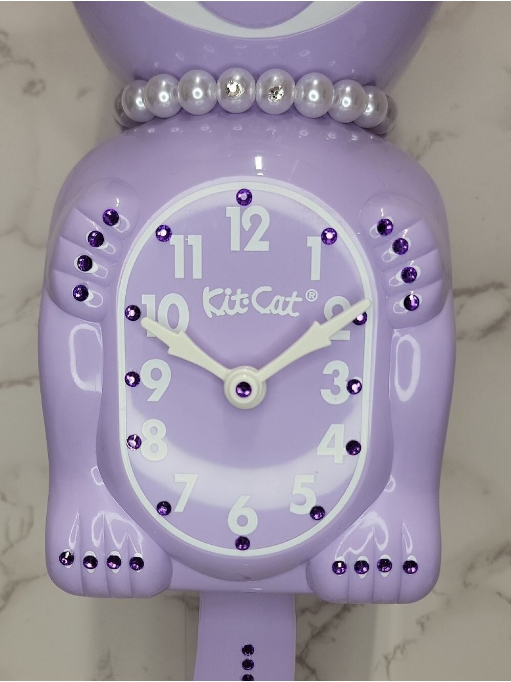 RARE RETIRED Jeweled Pastel Lilac Lady Kit Kat Cat Klock Clock - Picture 10 of 11